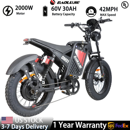 BAOLUJIE DM01 Electric Bike for Adult 2000W Motor Electric Bike 60V 30AH Moto 42MPH City Commuter Electric Bike【1 Year Warranty】