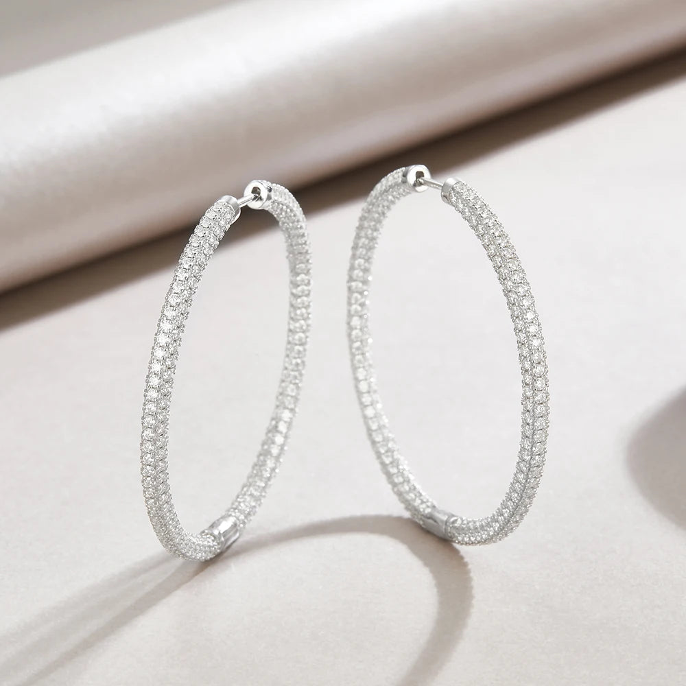 2pcs Moissanite Hoop Earrings 925 Sterling Silver 18K Gold Plated Big Full Pavé Design Jewelry for Women with GRA Certificate