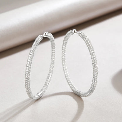 2pcs Moissanite Hoop Earrings 925 Sterling Silver 18K Gold Plated Big Full Pavé Design Jewelry for Women with GRA Certificate