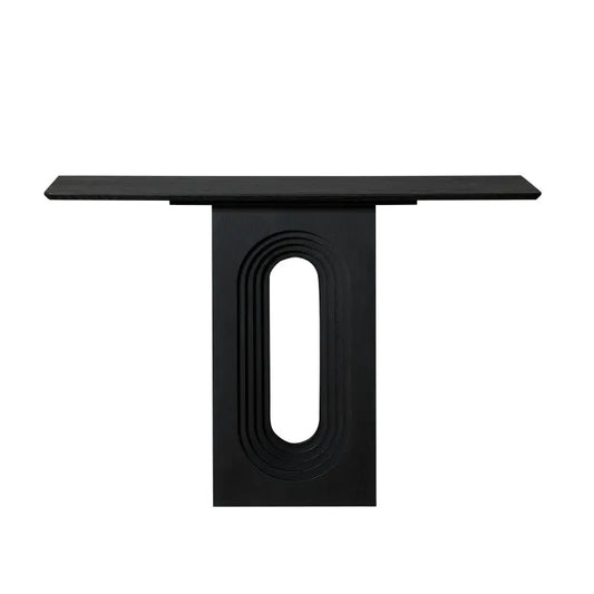 Black 47.24 inch living room small side table, entrance table, MDF， Narrow console table with circular design