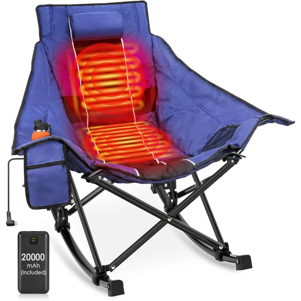 Oversized Padded Heated Camping Chair with 20000mAh Power Bank and Carry Bag