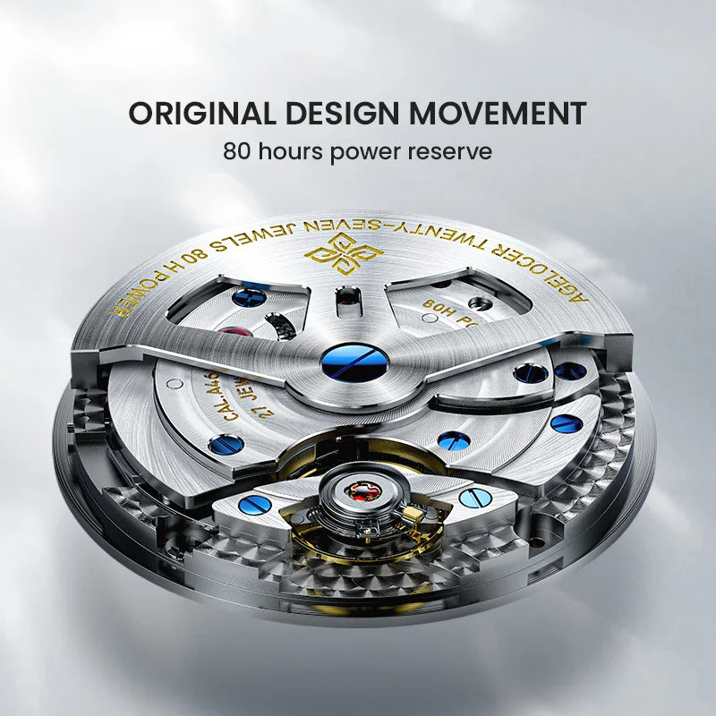 AGELOCER Original Budapest Watch Steel Strap Men's Luxury Big Calendar Automatic Mechanical Watch Birthday Gift for Men