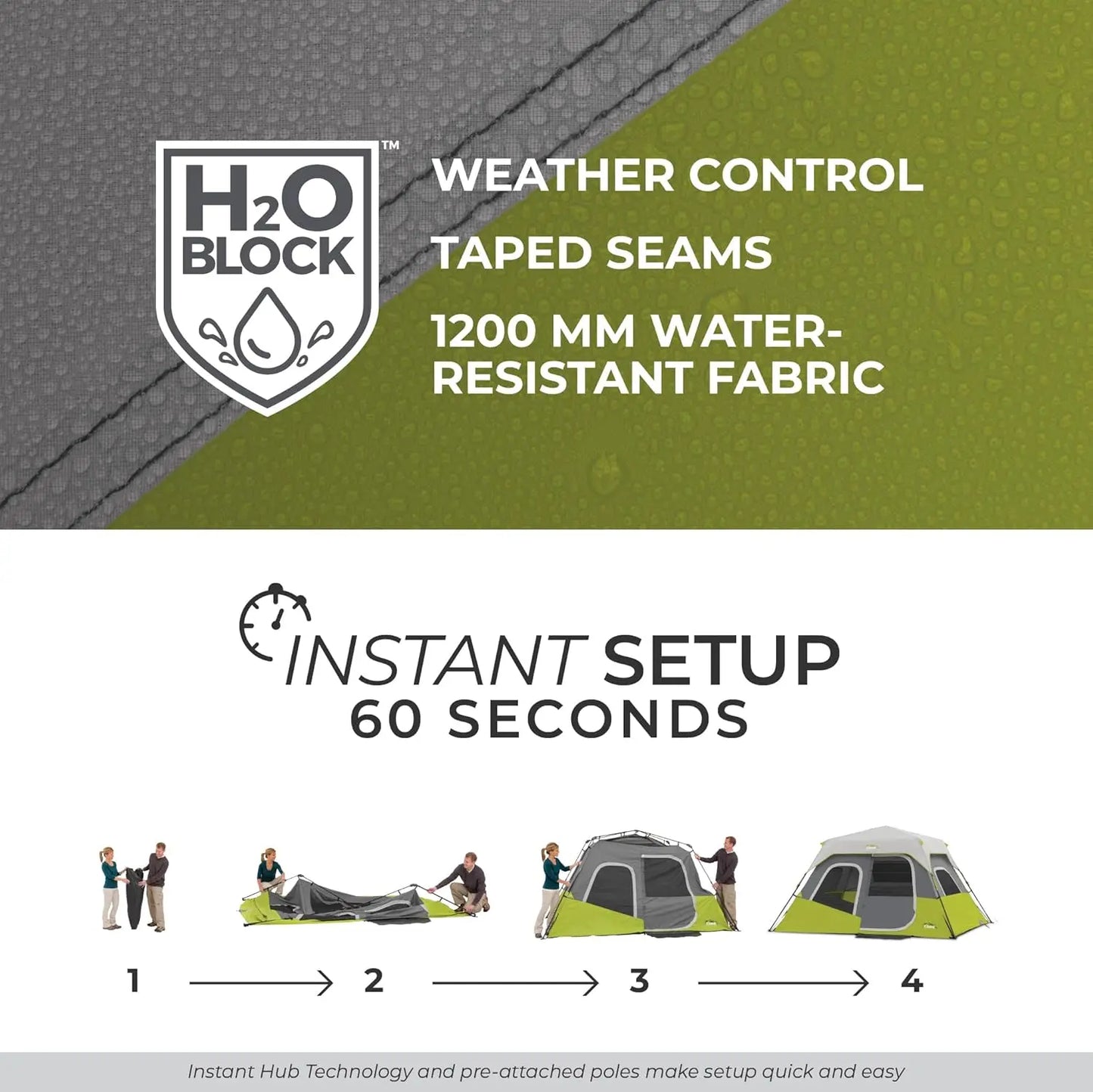 Instant Pop-Up Cabin Tents for 6-12 People, Family Camping with Storage Pockets and Multi-Room Design