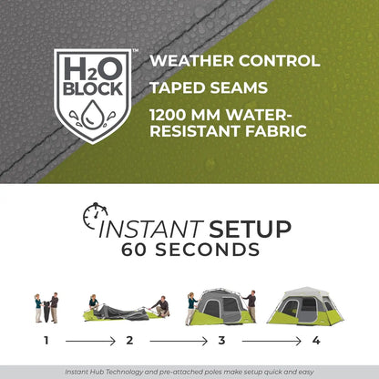 Instant Pop-Up Cabin Tents for 6-12 People, Family Camping with Storage Pockets and Multi-Room Design