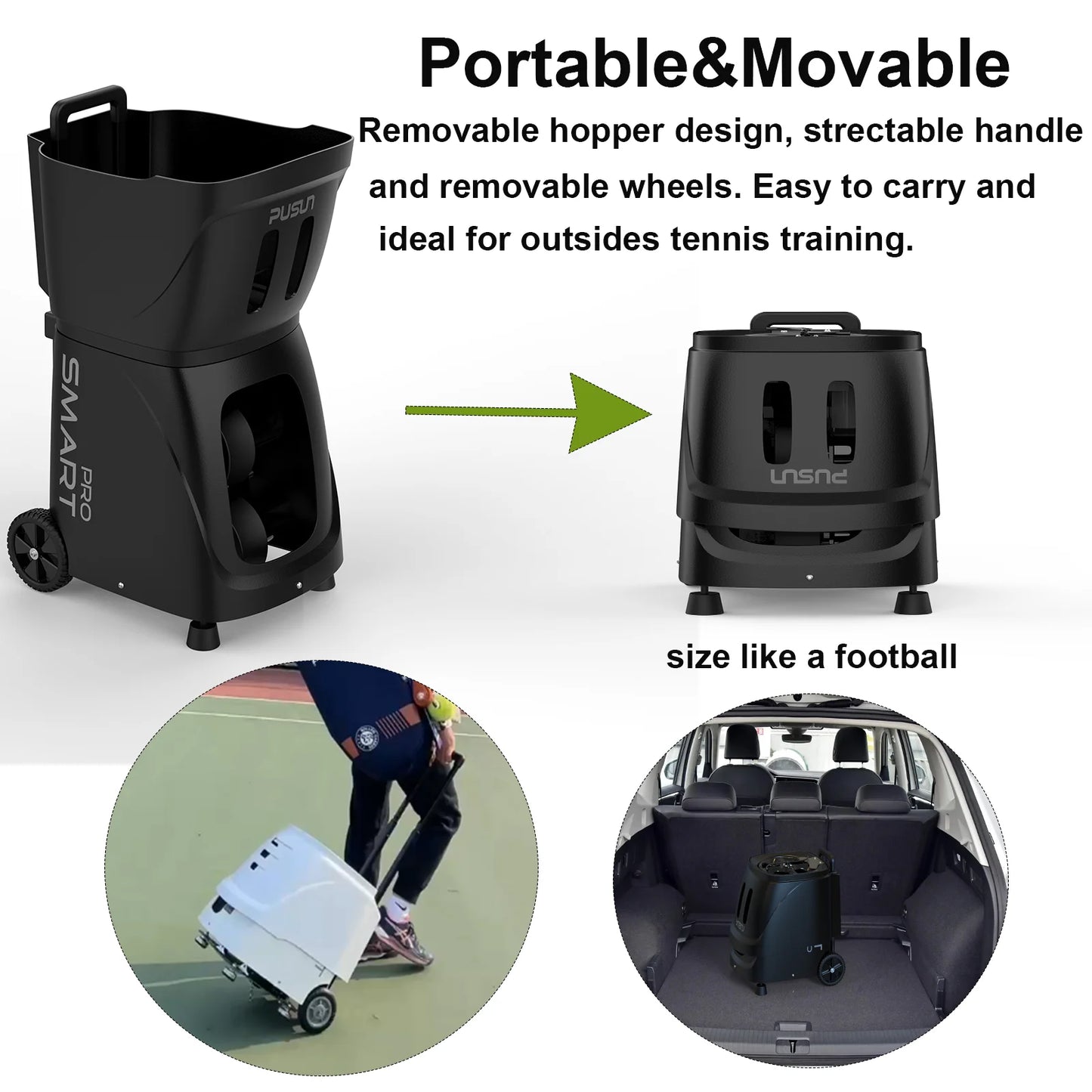 PUSUN PT-Smart Pro Tennis Ball Machine for Professional Training, Large Capacity, App&Remote Adjust Speed/Freq/Angle, DIY Train