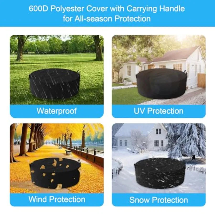 40 Round Outdoor Fire Pit Tabletop with Waterproof Cover for Wood-Burning Stoves Powder-Coated Steel Black Durable and Portable
