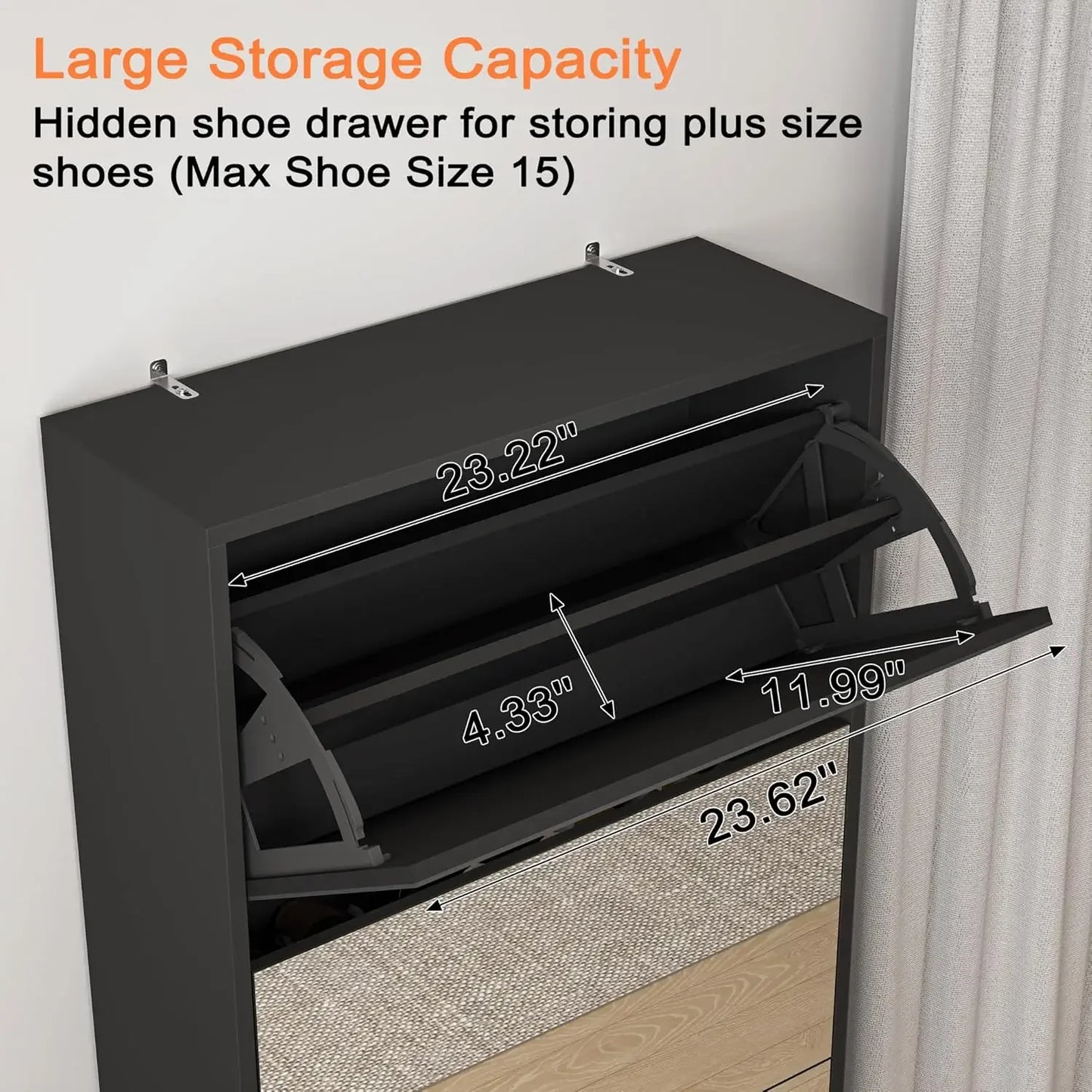 Shoe Storage Cabinet with Full Length Mirror, 30 Pairs & 5 Flip Drawer, Free Standing Shoe Rack Cabinet, Narrow Shoes Organizer