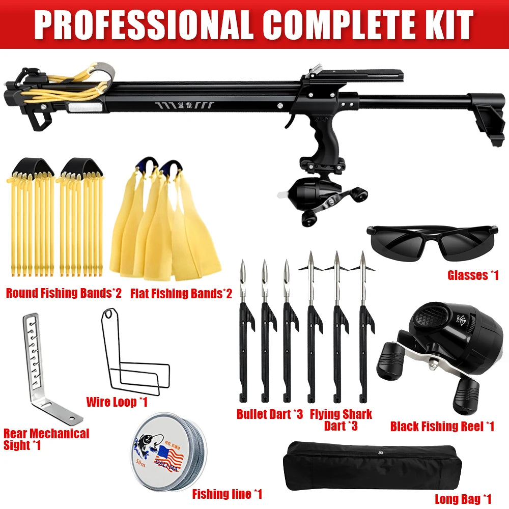 Complete Outdoor Fishing Slingshots Reel Kit with Telescopic Aluminum Rod for Fishing, Adult Professional Slingshot