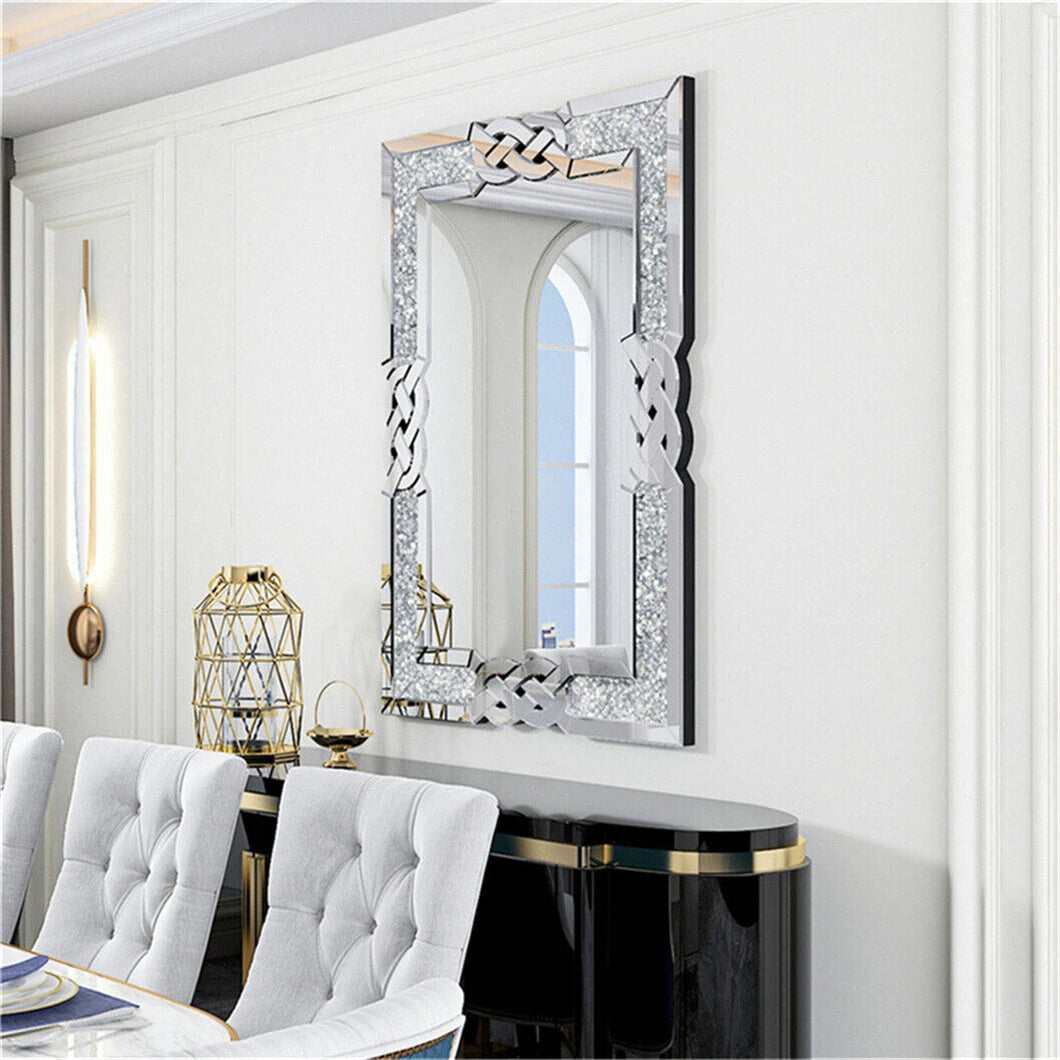 XL Large Crystal Crush Diamond Mirror Vanity Silver Decorative Wall Hang Mirror