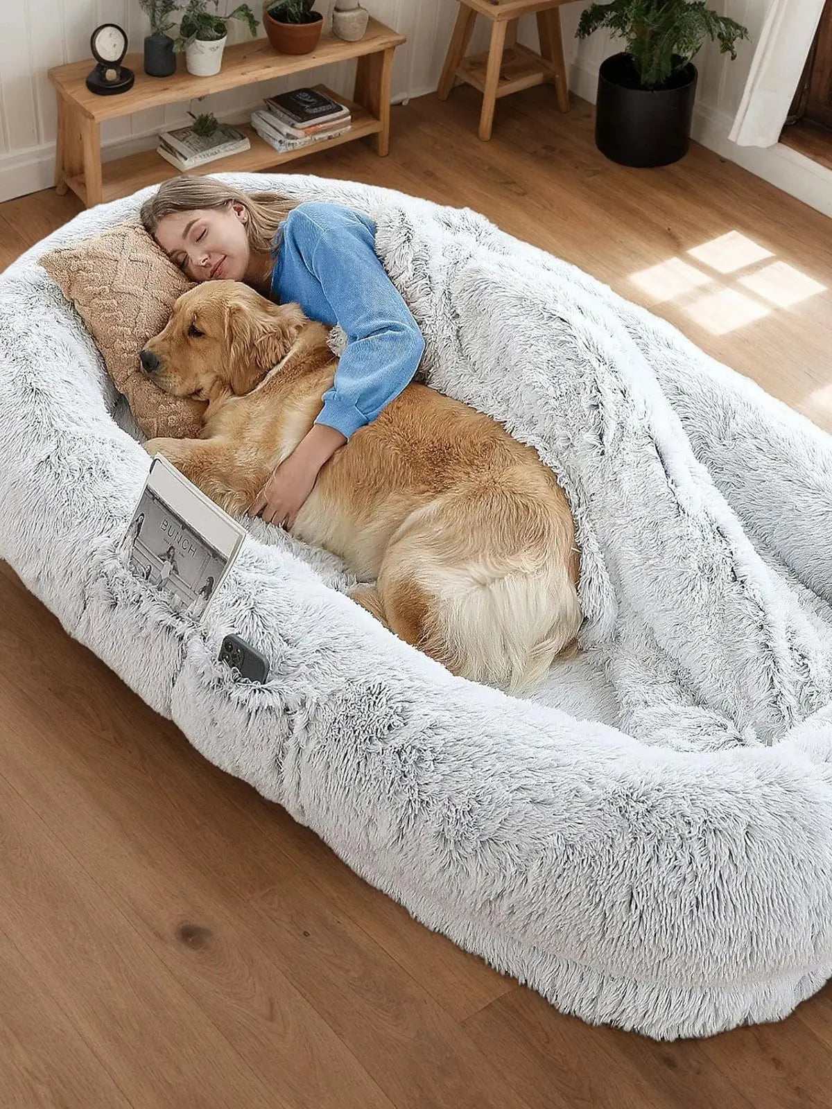 Human Dog Bed, Washable Faux Fur Dog Bed for People Doze Off, Napping Orthopedic Dog Bed,71''x45''x14'' Size Fits You and Pets