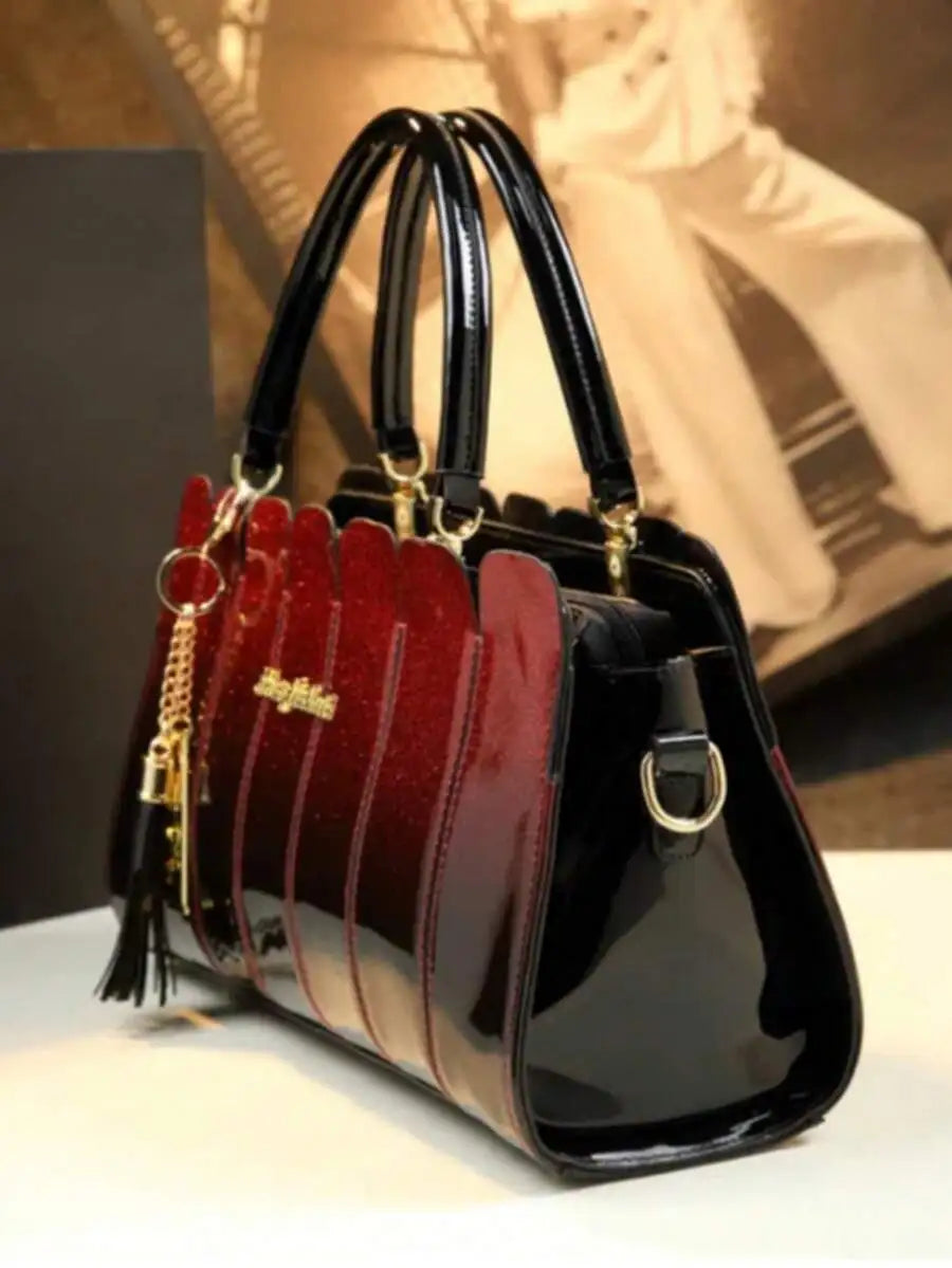 Contrast Stitched And Foldable Color Changing Design Business Bag, High-End Ladies' Handbag, Large Capacity Multi-Layered Multi-