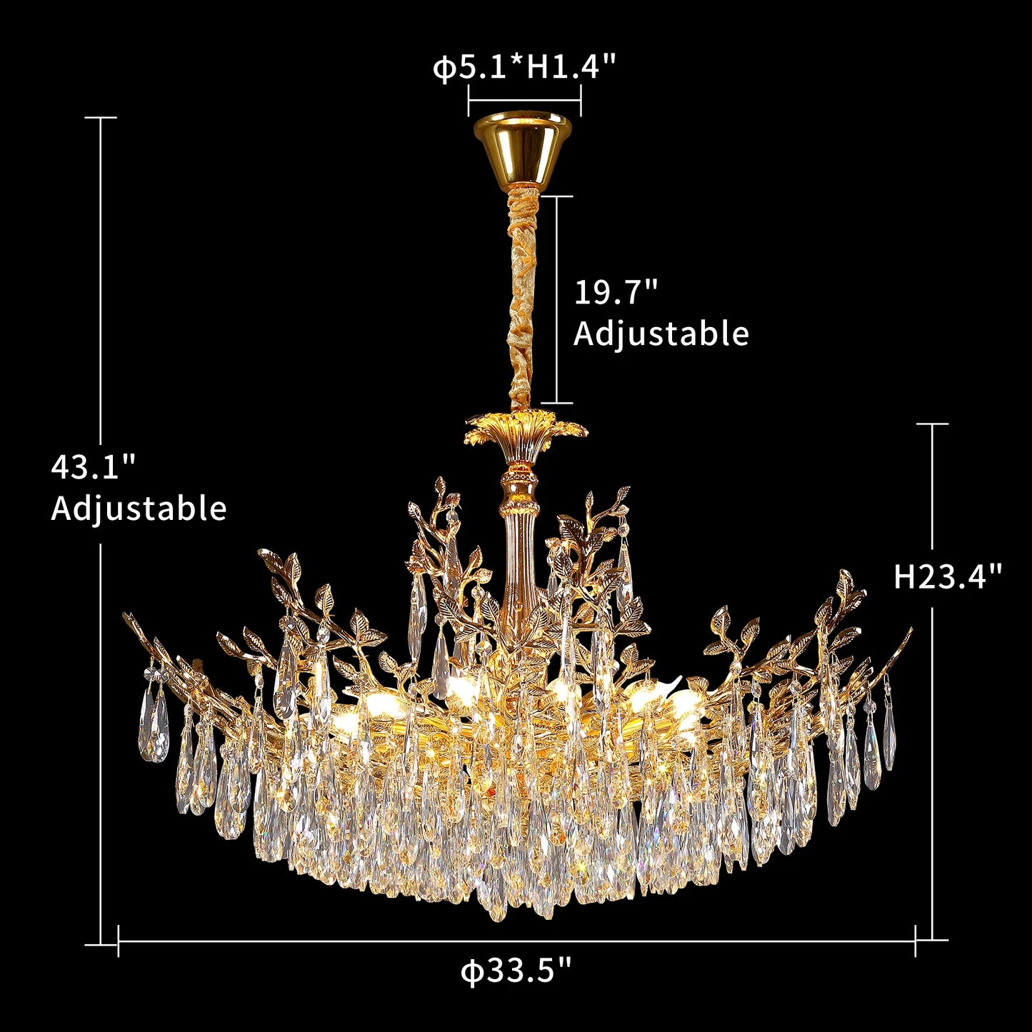 Modern Crystal LED Ceiling Chandelier for Living Room Luxury Dining Room Bedroom Pendant Lamp Gold Round Indoor Light Fixture