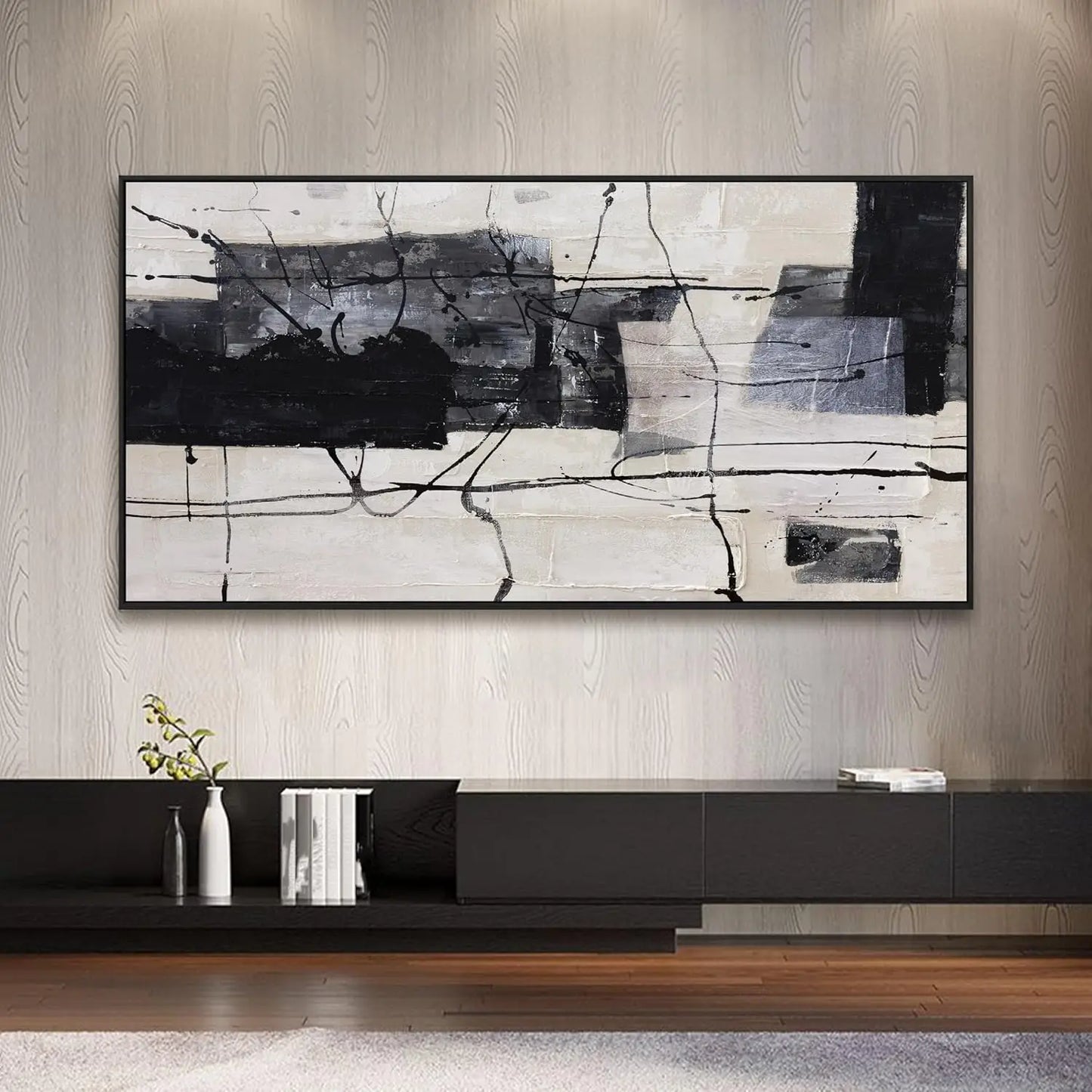 Large Abstract Wall Art Black White Canvas Painting Modern Home Decor 29x58 Inch Framed Artwork for Living Room Bedroom
