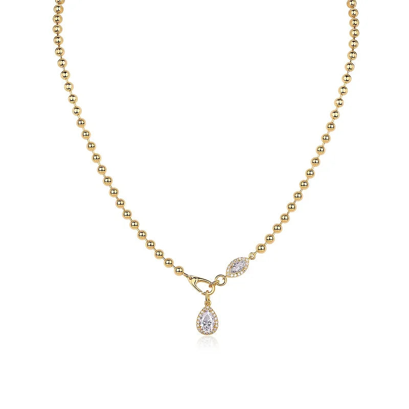 JIUZUAN Moissanite Pendant Necklace Beaded Chain 925 Sterling Silver 18K Gold Plated Elegant Gift Comes with GRA Certificate