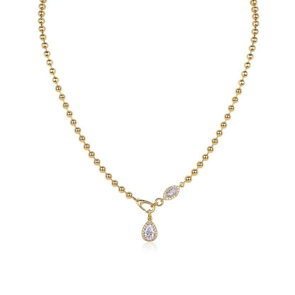 JIUZUAN Moissanite Pendant Necklace Beaded Chain 925 Sterling Silver 18K Gold Plated Elegant Gift Comes with GRA Certificate