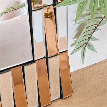 Stylish Wall Decor Mirror Rectangular Accent Mirror Horizontal/Vertical Hanging Sunburst Silver Tawny Beveled Glass for Home