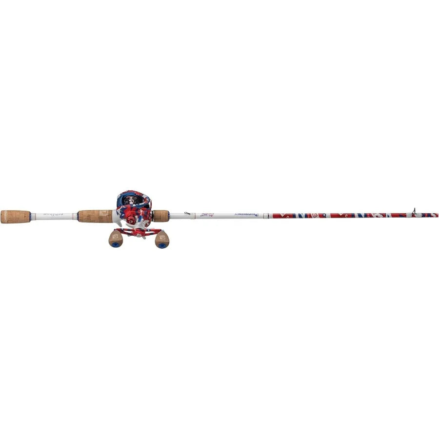 Krazy Americana Baitcast Combo with 7' 1pc Medium Heavy IM7 Graphite Rod and Cork Grips for Precision Fishing in Freshwater and