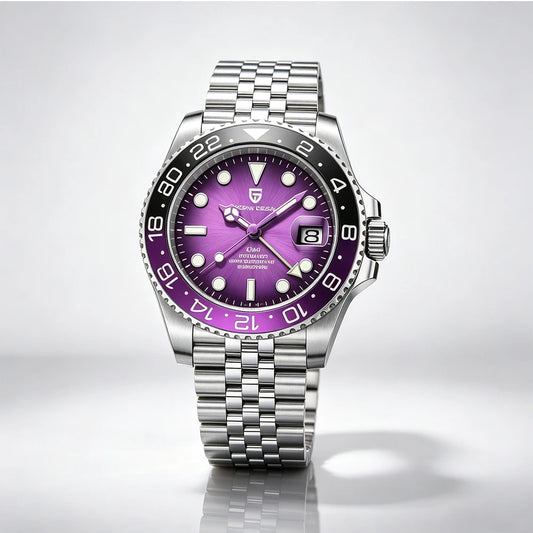 PAGANI DESIGN V2 Version Blackish Purple GMT Watches Men Luxury Sapphire Automatic Mechanical Watch 40MM Stainless Steel Waterproof Watch for Men