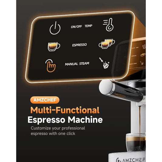 Professional Espresso Machine 20 Bar with Adjustable Temperature Pressure Compact Stainless Steel Coffee Maker Featuring Builti