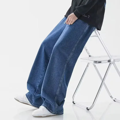 2022 New Streetwear Loose Jeans Men Korean Style Fashion Loose Straight Wide Leg Pants Men's Brand Clothing Black Light Blue