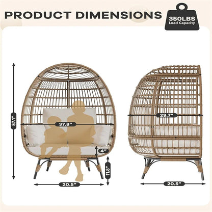Oversized Egg Chair for Outdoor, Wicker Egg Chair with Cushions & Steel Frame, Rattan Patio Lounge Chairs for Patio, Backyard