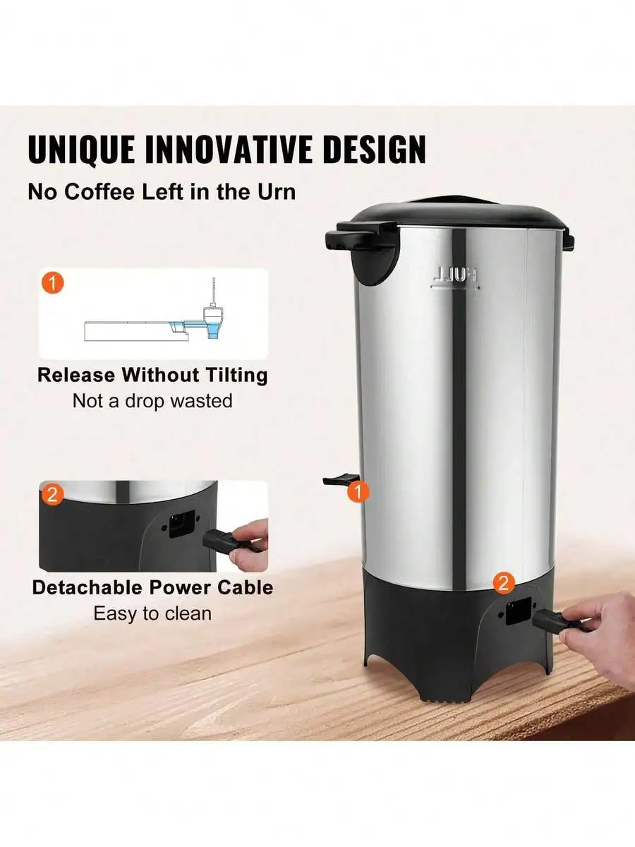 Commercial Coffee Urn, 50 Cups Stainless Steel Large Coffee Dispenser, 1000W 110V Electric Coffee Maker Urn For Quick Brewing, H