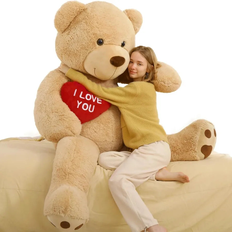 Red Heart Giant Teddy Bear 6ft Big Teddy Bear Stuffed Animals with Embroidered I Love You for Girlfriend Christmas Birthday Hug