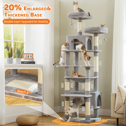 81 Inches Cat Tree Tower with Oversized Hammock&Perches, Two Condos, XL Extra Large Condo with 7 Scratching Posts for Large Cats
