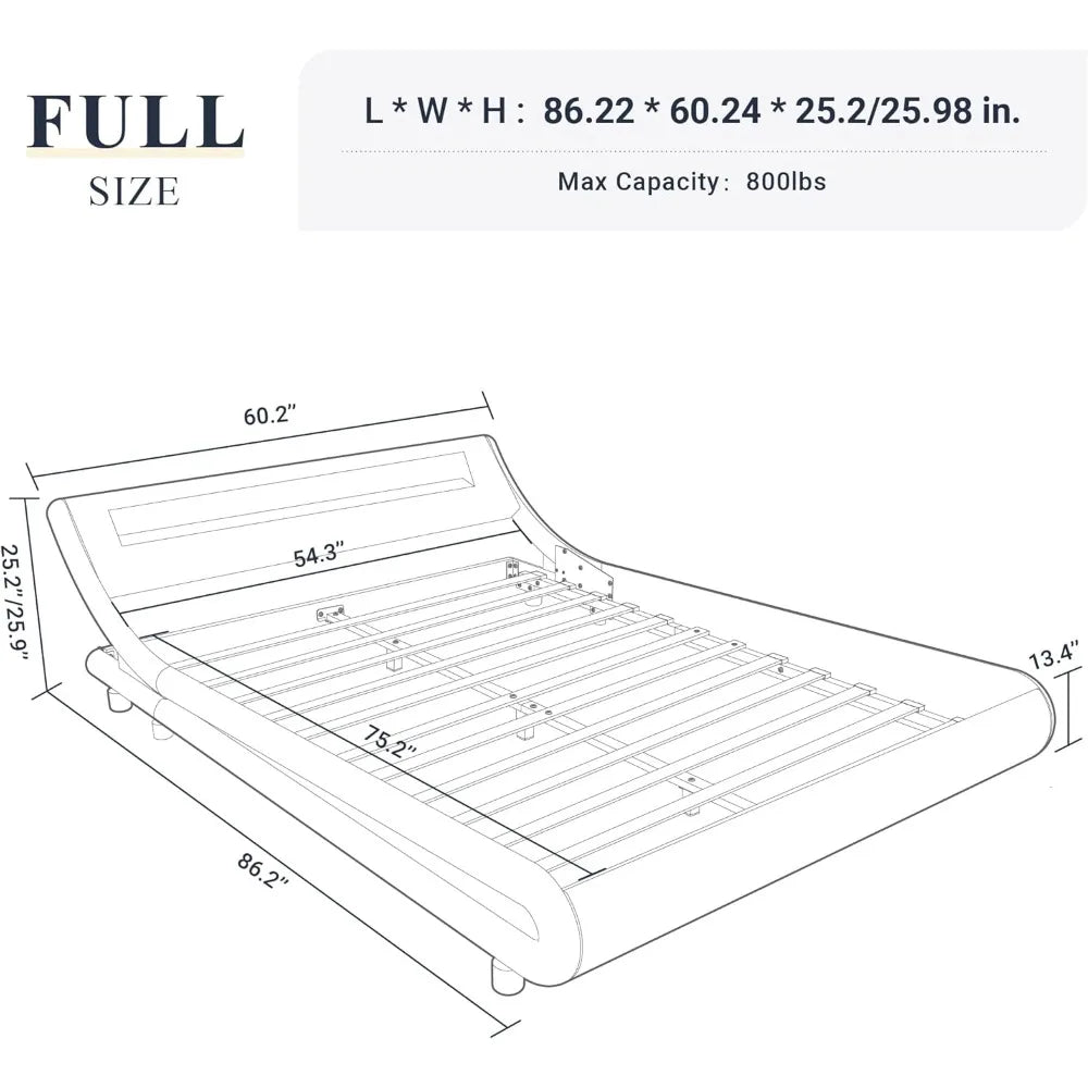 Allewie Full Size LED Platform Bed Frame with Adjustable Headboard/No Box Spring Need/Easy Assembly/Faux Leather in Black