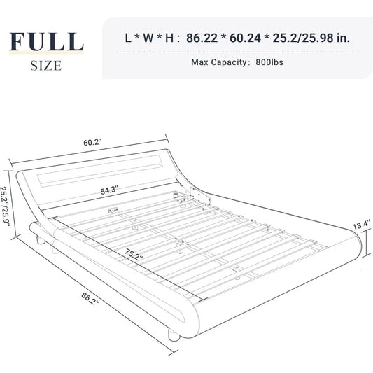 Allewie Full Size LED Platform Bed Frame with Adjustable Headboard/No Box Spring Need/Easy Assembly/Faux Leather in Black