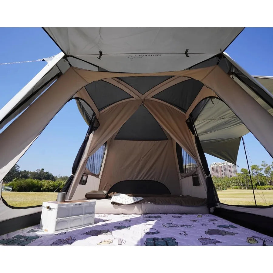 46 Person Large Family Cabin Tent with 3 Doors and 2 Rooms Double Layer Waterproof Portable Glamping Tent for Outdoor Camping H