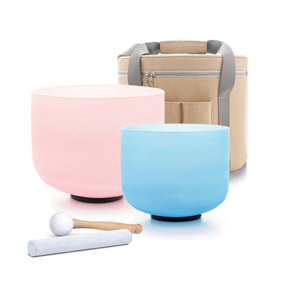 Color Crystal Singing Bowl Set of 2 PCS 8-10inch 432 Hz 8"G Blue 10"C Pink Sound Meditation Mutual Attraction Chakra Bowls with