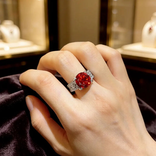 New 925 Sterling Silver Red Moissanite Diamond Ring, Exquisite Jewelry The Best Birthday Gift and Holiday Gift for a Girlfriend