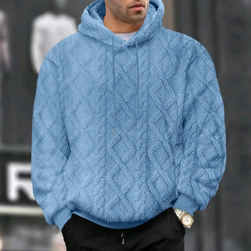Autumn and winter leisure men's high street jacquard double-sided velvet hooded sports trend pullover sweater jacket