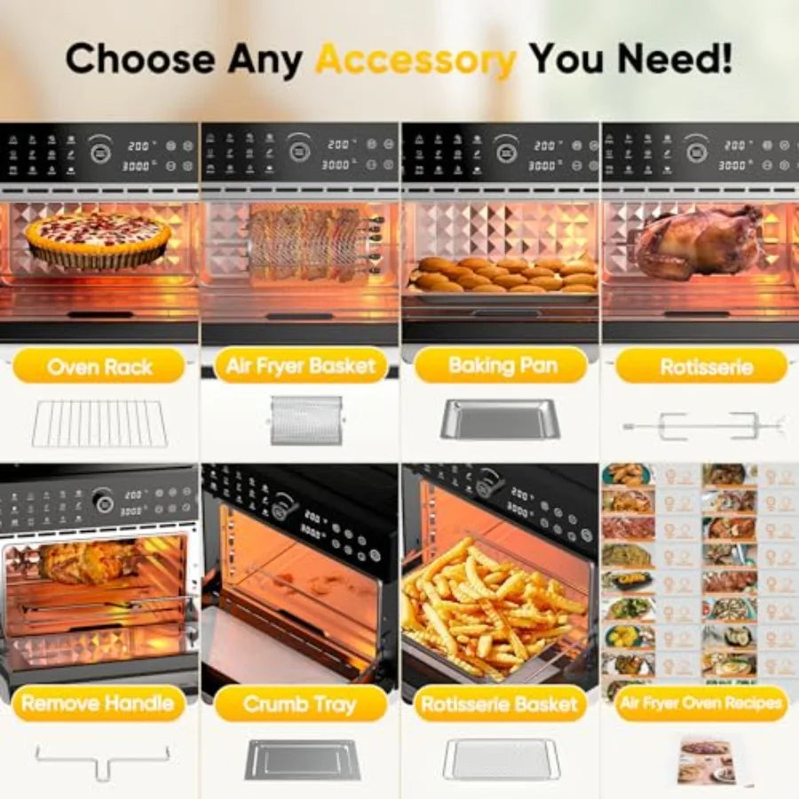 Extra Large 32Qt Air Fryer Toaster Oven Combo - 1800W Dual Cook Settings 360 Hot Air Circulation for Healthier Meals 13 Pizza M