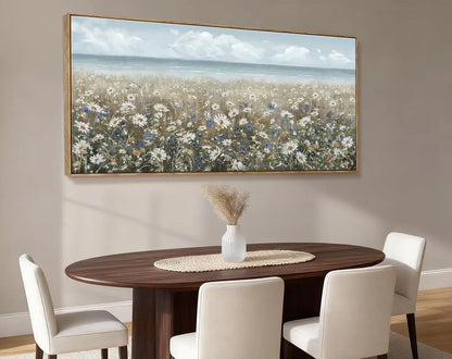 Large Framed Coastal Floral Canvas Wall Art for Living Room, Farmhouse Decor, 48x24 Inches