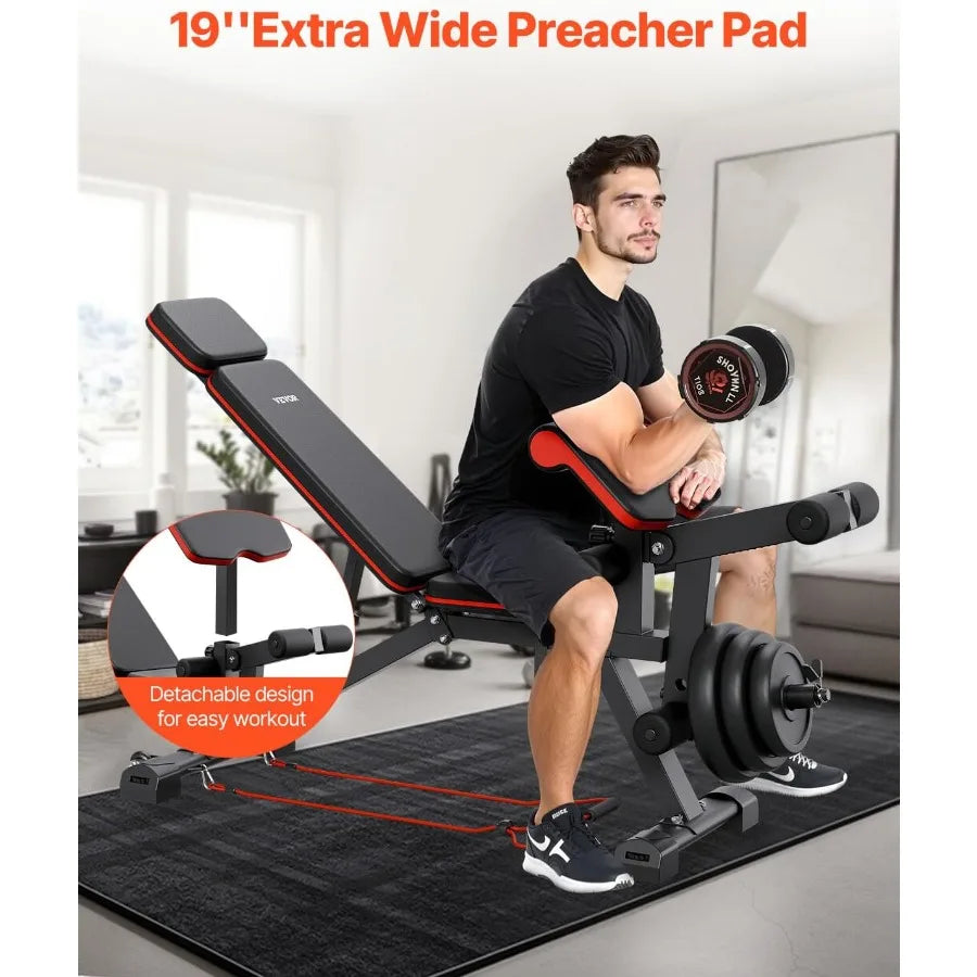 Weight Bench, 800lbs/660lbs Adjustable Weight Bench Press for Full Body Workout, Exercise Sit-up Bench for Home Gym Strength Tr