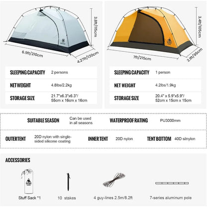 Stella 4 Season Camping Tent Backpacking 2 Person Waterproof Lightweight Easy Setup Instant 3000mm Waterproof Rating Outdoor