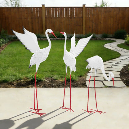 Artificial Egret Prop Decoration 3 PCS Crane Statues 3-Pack Outdoor Crane Statue Ornaments Realistic Crane Decoration