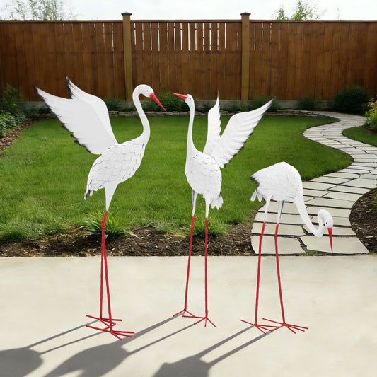 Artificial Egret Prop Decoration 3 PCS Crane Statues 3-Pack Outdoor Crane Statue Ornaments Realistic Crane Decoration