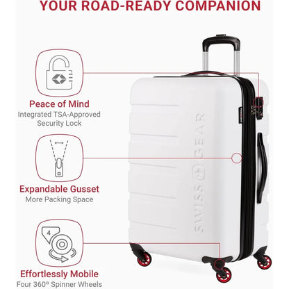 SwissGear 7366 Medium Expandable Hardshell Luggage with Spinner Wheels, White, 23-Inch