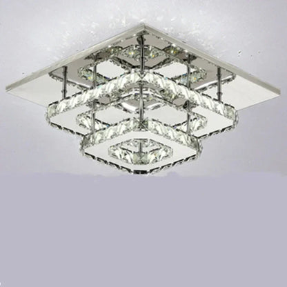 LED Lustre Chrome Crystal Ceiling Chandelier Creative Circular Restaurant Dining Room Bedroom Pendant Light Modern Home Decor