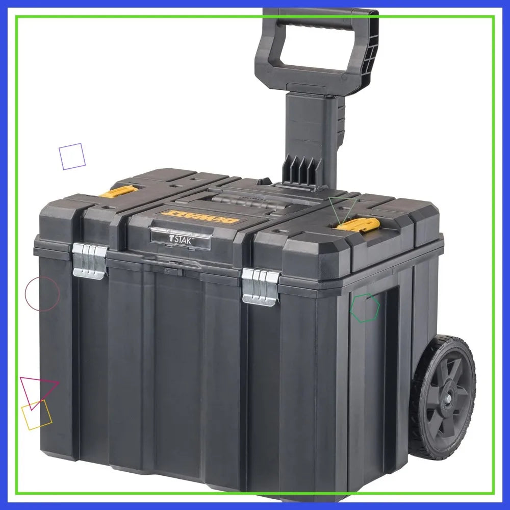 Large Rolling Tool Box with Wheels, Telescopic Handle, Stackable Storage for Easy Portability and Organization