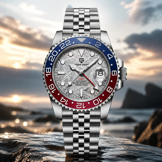 2026 PAGANI DESIGN V2 40MM Pepsi Meteorite Dial Men Mechanical Watch 100M Waterproof Jubilee Watch Strap Sapphire Glass Stainless Steel Automatic Watch for Men Gift Watch
