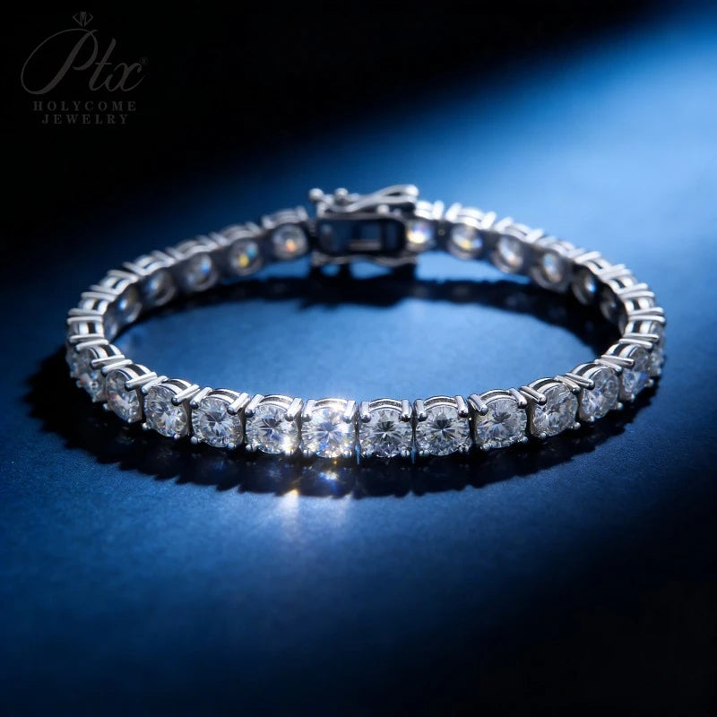 Round Cut 6.5mm Moissanite Tennis Bracelets For Women Men 925 Sterling Silver Chain Bracelet Fine Jewelry Party Anniversary