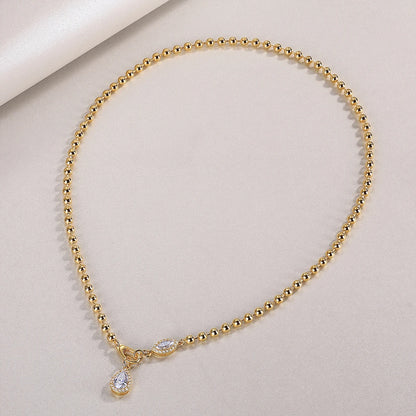 JIUZUAN Moissanite Pendant Necklace Beaded Chain 925 Sterling Silver 18K Gold Plated Elegant Gift Comes with GRA Certificate