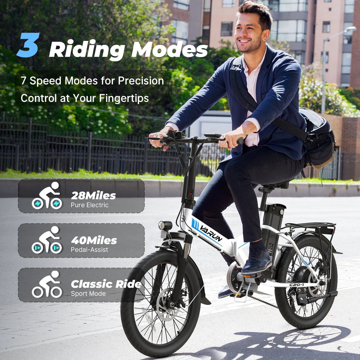 【1 Year Warranty】 Varun C20-1 Adult Electric Bike, 750W Peak motor, 48V 7.8Ah Battery, 20" Tire City Ebike, 20MPH, UL 2849