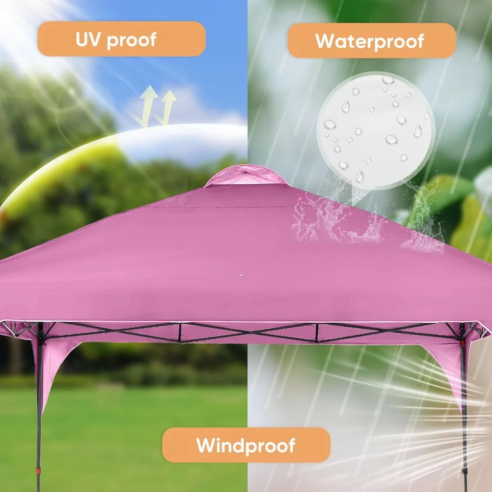 12x12 Pop-Up Outdoor Canopy Tent, Portable Sunshade, Ideal for Gardens/Outdoor Settings/Wedding Parties & Events, Pink Edition.
