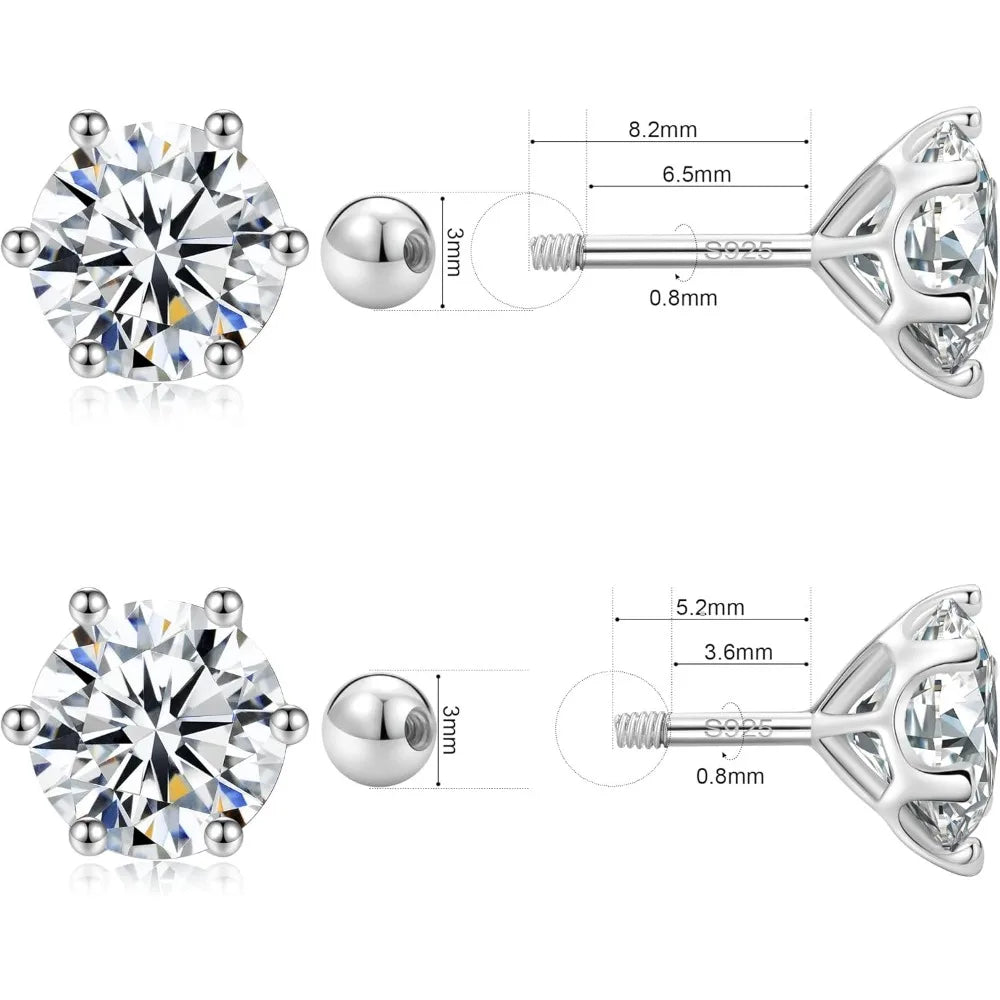 Moissanite Stud Earrings for Women and Men - GRA Certified Platinum Plated Sterling Silver Hypoallergenic Flat Back Earrings
