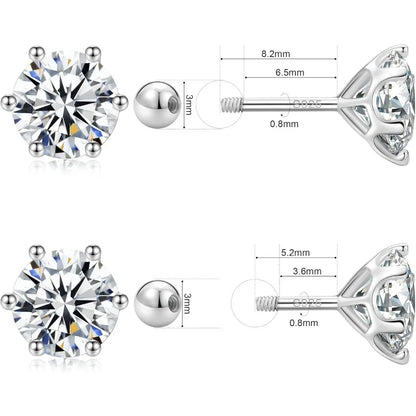 Moissanite Stud Earrings for Women and Men - GRA Certified Platinum Plated Sterling Silver Hypoallergenic Flat Back Earrings